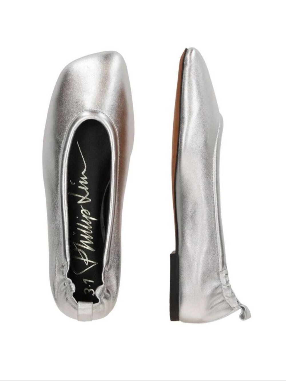 3.1 Phillip Lim Stretch Back Ballet Flats Size 8 38 Silver Metallic NEW $395